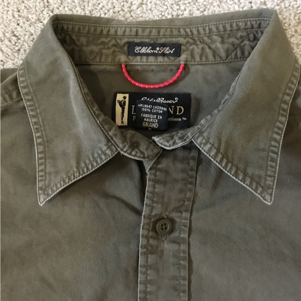 Eddie Bauer Olive Green Elkhorn Casual Button-Front Shirt - Picture 3 of 4